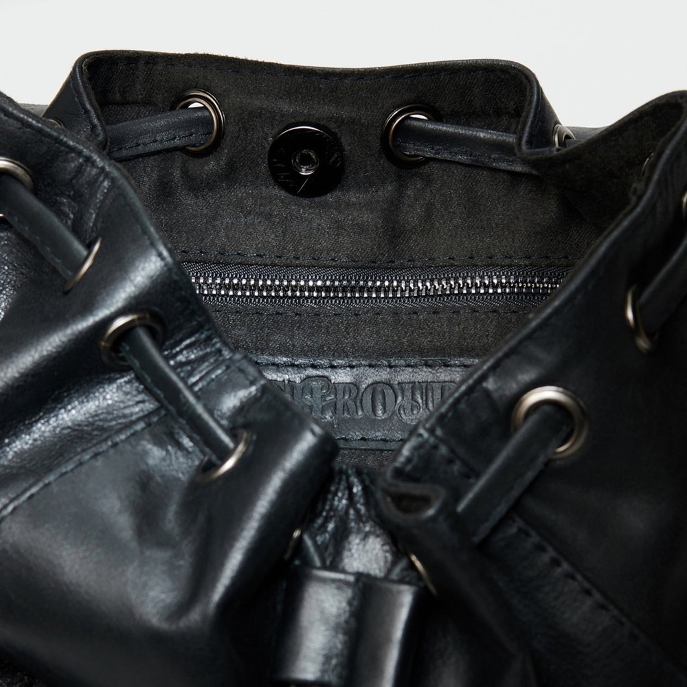 Black Leather Women's Backpack with Textured Front Panel - Picture 4 of 10